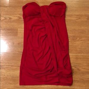Red strapless dress